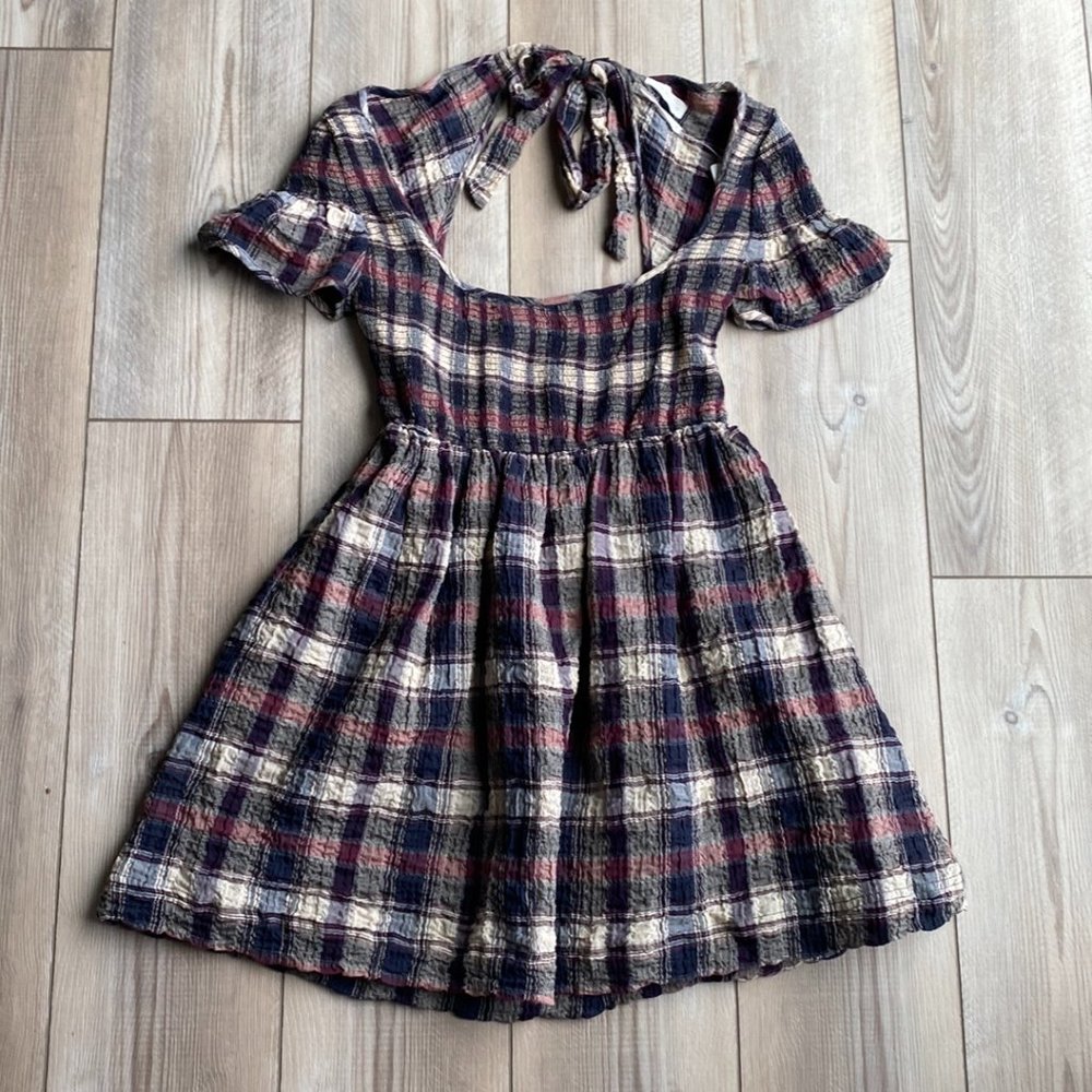 UO Simone Plaid Tie-Back Babydoll Dress, Size Small (NWT)